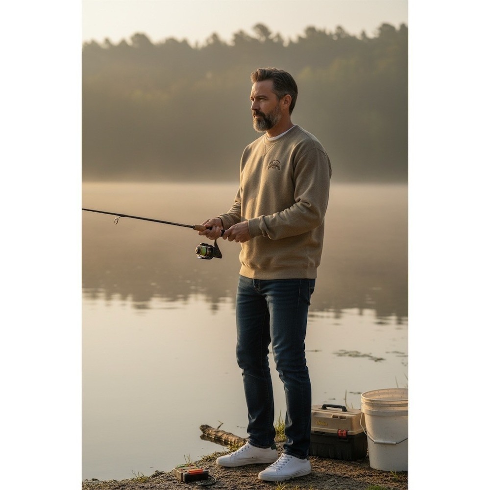 Cabela's Sweatshirt LT Beige Crewneck Pullover Embroidered Logo fishing outdoor
